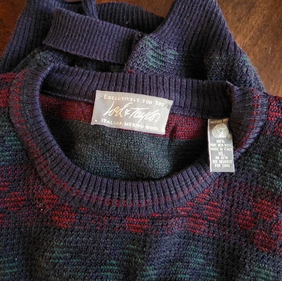 100% Italian Merino Wool Navy, Green, & Burgundy Sweater - Picture 5 of 7